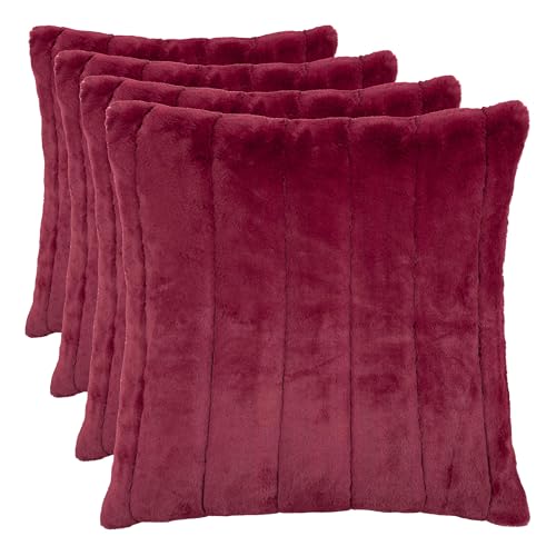 Paoletti Empress Cushion Cover – Soft Faux Fur Velvet Decorative Cushion Case with Concealed Zip for Elegant Home Styling (Ruby - 45x45cm) (Pack of 4)