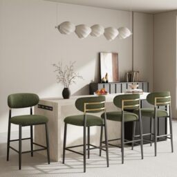 MALOL Counter Height Bar Stools Set of 4, Fabric Kitchen Bar Chairs with Backrest, Metal Legs and Footrest, Modern Barstools Counter with Anti-Slip Pads for Kitchen Island, Dining Room, Green