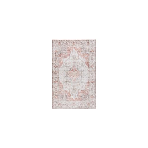 Safavieh Traditional Rug Ideal for High Traffic Areas - Machine Washable and Non Slip - Tucson Collection, Short Pile, in Light Grey and Rust, 180 X 76 cm