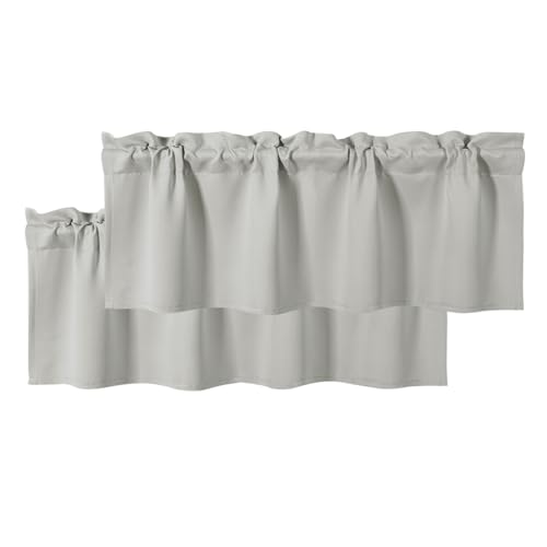 DWCN Blackout Valances for Windows Rod Pocket Window Valance Curtains for Kitchen Bathroom 52 x 18 inch Long,2 Panels, Silver Grey