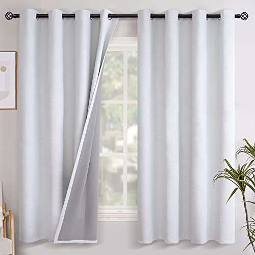 YoungsTex Linen Blackout Curtains for Bedroom 68 Inches Long, Thermal Black Out Drapes with Grommet Textured Insulated Blinds for Winter Living Room, 2 Panels, 52 X 68 Inch