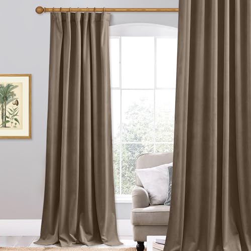 StangH 96 inches Long Velvet Curtains Taupe Back Tab Door Curtains for Bedroom, Super Soft Light Blocking Drapes Privacy Added Energy Saving for Sliding Door/Laundry, W62 x L96, 1 Panel