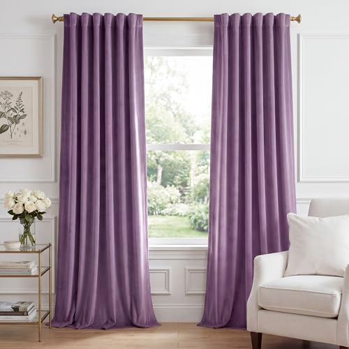 StangH Lavender Velvet Curtains, Room Darkening Soft Velvet Drapes for Bedroom Living Room, Thermal Insulated Window Treatment with Back Tab, Energy Efficient Privacy Protect, 52x84 inch, 2 Panels