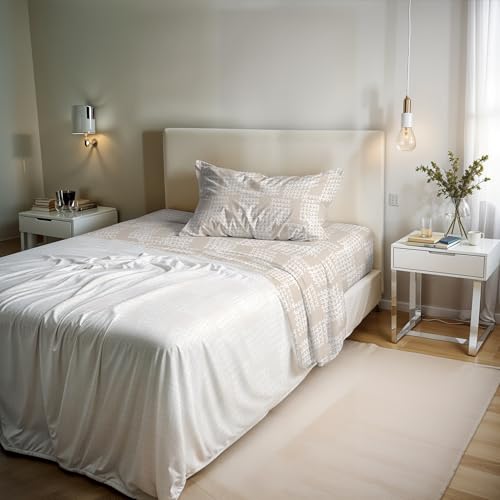 River Cotton Single Bed Sheet Set, Made in Italy – Complete Bed Set, Fitted Sheet, Top Sheet 90 x 200 cm and Pillowcase with Inner Flap (Single, Kura)