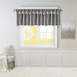 "Madison Park Emilia Faux Silk Valance, DIY Twist Tab Top Finish with Beads, Window Valance Curtain for Living Room, Bedroom and Dorm, 26"" L x 50"" W, Charcoal"
