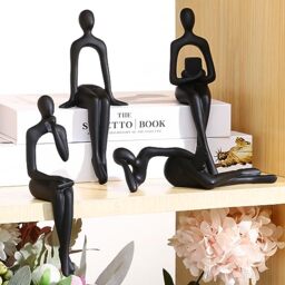 CYYKDA Bookshelf Decor Black Thinker Statue Figurines Set of 4-Decorate Your Home, Office, or Shelf with Abstract Art Sculptures- Deal for Birthday, Christmas, Thanksgiving, Mom Gifts