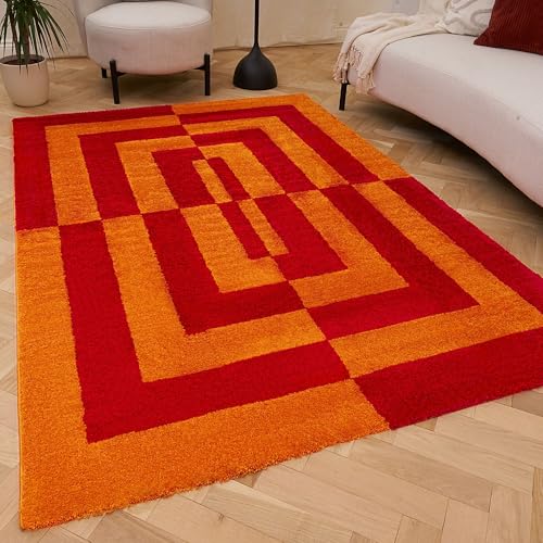 THE RUGS Joli Area Rug - Soft Dense Pile Modern Artistic Design, Durable & Easy Care Carpet for Living Room & Bedroom - Geometric Red & Orange, 160 x 230 cm
