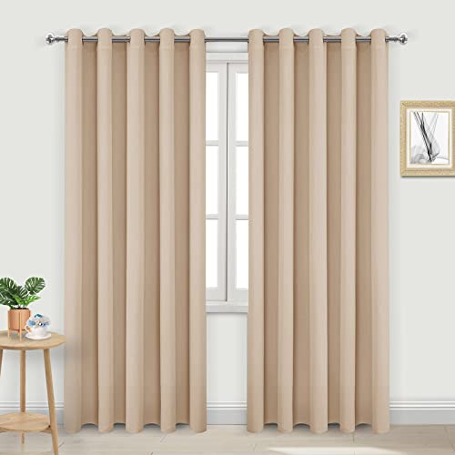 DWCN Blackout Curtains 60 Inch Wide, Room Darkening Thermal Insulated Grommet Light Blocking Curtain for Bedroom Living Room - 60W x 84L, Set of 2 Panels, Beige