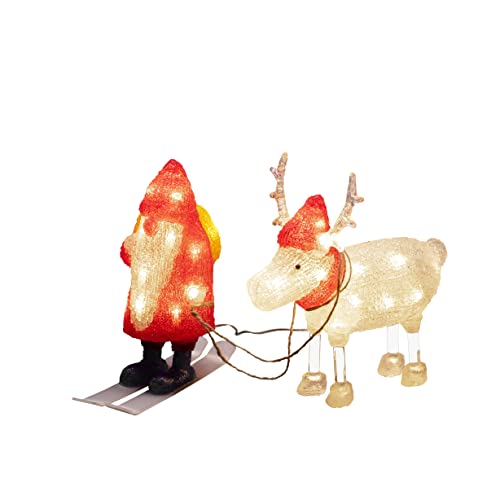 Konstsmide Christmas Outdoor Figures Decoration/Outside Lights LED Acrylic Santa Claus and Reindeer/Outdoor Lighting (IP44) / 40 Warm White LEDs/Transparent Cable