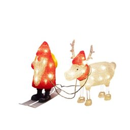 Konstsmide Christmas Outdoor Figures Decoration/Outside Lights LED Acrylic Santa Claus and Reindeer/Outdoor Lighting (IP44) / 40 Warm White LEDs/Transparent Cable