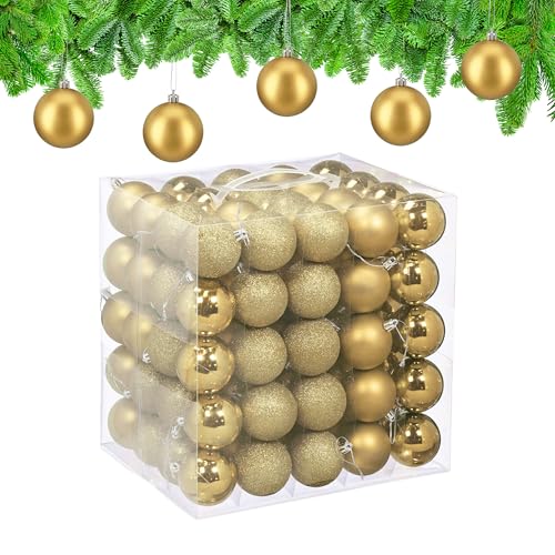 Relaxdays Christmas Baubles, Set of 100, Tree Ornaments, Holiday Decorations, Plastic, Shatterproof, 6 cm, Gold