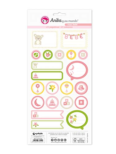 Anita and Su Mundo Collection Pink Baby Stickers, 21 Designs Per Sheet, Paper, Multicoloured, 15 x 32 cm
