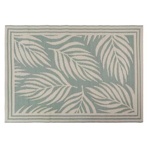 JVL Lightweight Reversible Outdoor Rug – Large Leaf Pattern, Plastic Woven, Indoor & Outdoor Patio, Balcony, Deck, Waterproof, Weather Resistant, 150x210cm