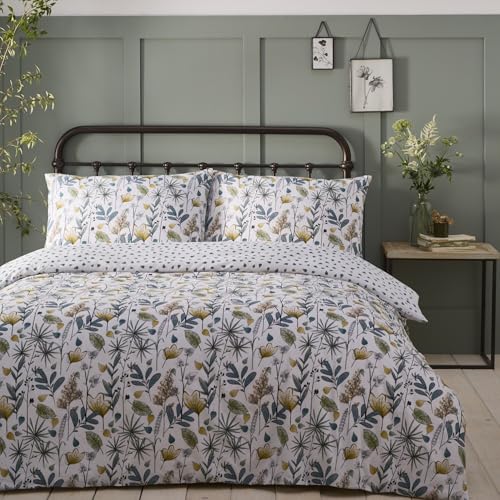 Portfolio Home Kew Floral Natural Single Reversible Soft Easy Care Bed Linen Bedding Duvet Cover Quilt Set With Pillow Case