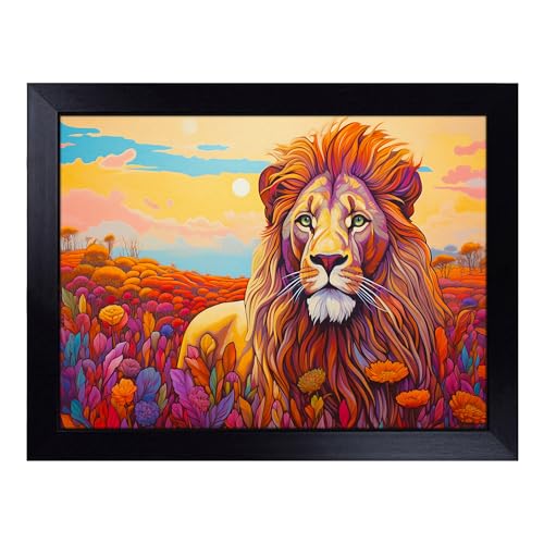 Lap Tray with Bean Bag Cushion, Lion Colour Field - Handmade in the UK, Raised Wooden Edge, Padded Cushion, Heat-Resistant Wipe-Clean Surface, for Meals, Laptops and Crafts