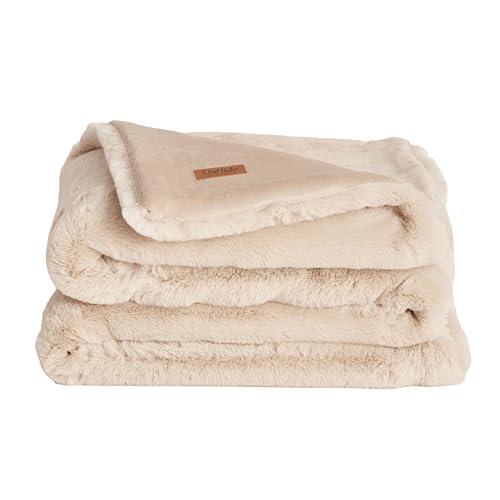 "UnHide Marshmallow - Faux Fur Blanket - Heavy Weight, Extra Soft Blanket - Made from Recycled Materials - Machine Washable - Queen Size (60"" x 80"") - Beige Bear"