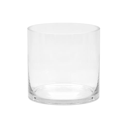 "10"" Wide 10"" Tall Large Hand Blown Sturdy Clear Cylinder Glass Vase, Centerpiece Flower Vase for Rose, Tulip, Boquets, Hurricane Candle Holder (1, 10""x10"")"