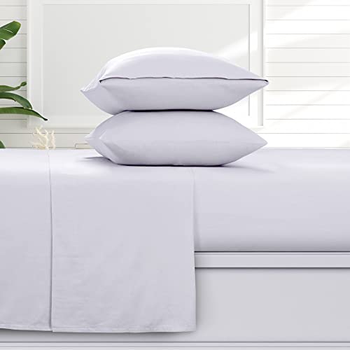 Tribeca Living Solid 170-GSM Flannel Extra Deep Pocket Sheet Set with Oversized Flat, 100% Cotton, Super Soft, Warm, Cozy Bed Sheet, Queen White, (SOLFLASHEQUWH)