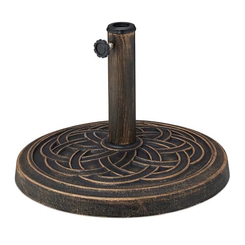 Relaxdays Garden Parasol Base, Suitable For Pole Between Ø34mm to Ø48mm, Heavy Duty, Umbrella Stand, Round Sturdy Holder, Steel, Plastic, Polyresin