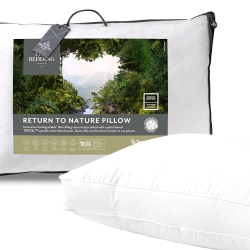 The Fine Bedding Company Return To Nature Pillow – Medium Pillow with Hypoallergenic Biodegradable Filling and Cotton Cover, Sustainable Luxury Comfort – Single (1 Pack)