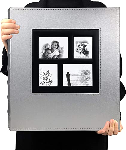 RECUTMS Photo Album Self Adhesive Magnetic DIY Scrapbook 60 Pages 13.3 x 13.4 (Inches) Accommodate 8X10 6X8 5X7 4X6 Photo Wedding Family Album Graduation Memory Book (Silver)