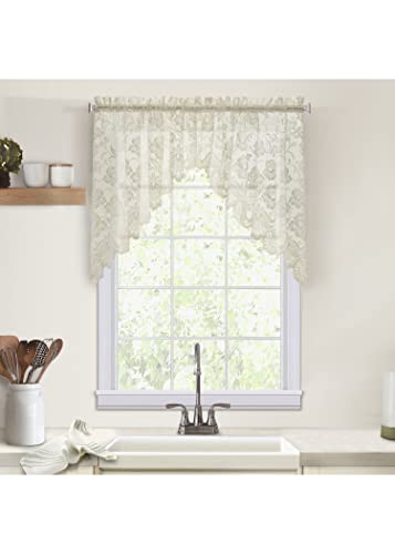 "LOFT LIVING Louis Embroidered Floral Lace Window Curtain Swag Pair 72"" x 32"" in Ivory"