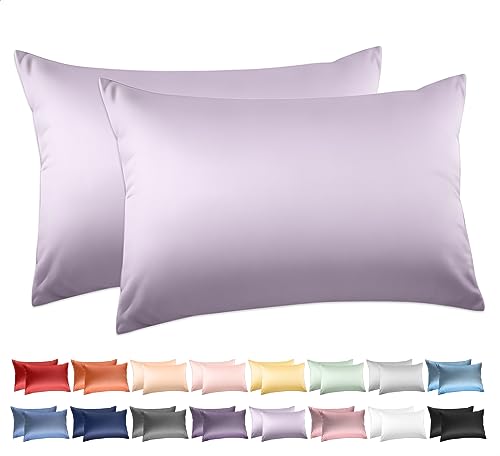100% Cotton Standard Pillowcases Set of 2, Deep Dream 600 Thread Count Pillow Cases, 20x26 Inches, Super Soft and Breathable Envelope Closure (Lavender)