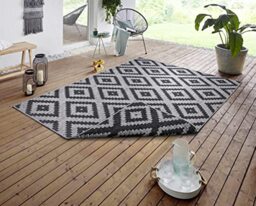 NORTHRUGS Indoor and Outdoor Rug Malta 80 x 250 cm - Reversible Rug Weatherproof Modern Geometric Pattern Rug for Balcony Patio Garden Conservatory Living Room Rug Waterproof in Night Silver