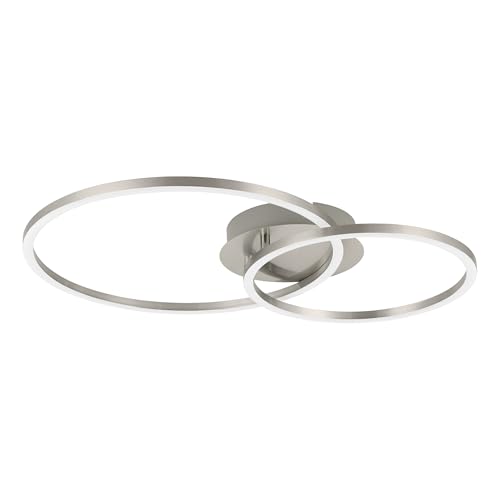 Eglo LED Ceiling Light Fixture Palmaves 2, Geometric Flush Mount Lighting, Metal lamp in Silver, White Plastic, Warm