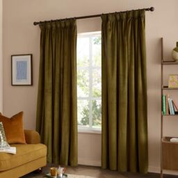 furn. The Ultimate Velvet Blackout Pencil Pleat Curtain Pair (Olive - 168x183cm)