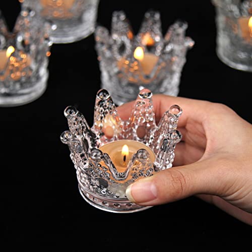 Vixdonos Votive Candle Holders Set of 6 Crown Glass Tealight Candle Holder for Wedding, Party and Home Decor (Clear)