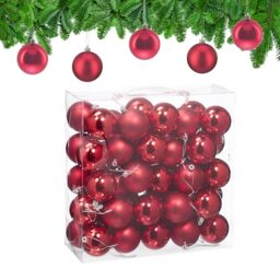 Relaxdays Christmas Baubles, Set of 50, Festive Tree Ornaments, D: 6 cm, Holiday Decorations, Matte & Shiny, Red