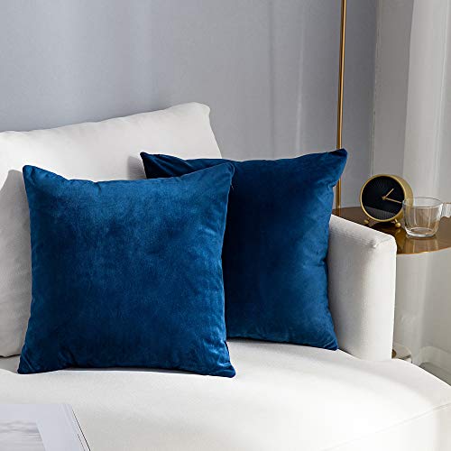 Stellhome Pack of 2 Velvet Pillow Covers Square Decorative Cushion Covers for Bed Couch Sofa Bench, 26 x 26 inch (65 x 65 cm), Navy Bule