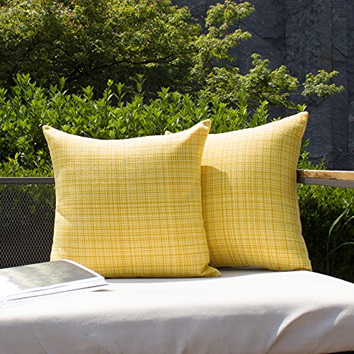 Kevin Textile Pack of 2 Decorative Outdoor Waterproof Throw Pillow Covers Stripe Square Pillowcases Modern Cushion Cases for Patio Couch Bench 20 x 20 Inch Yellow