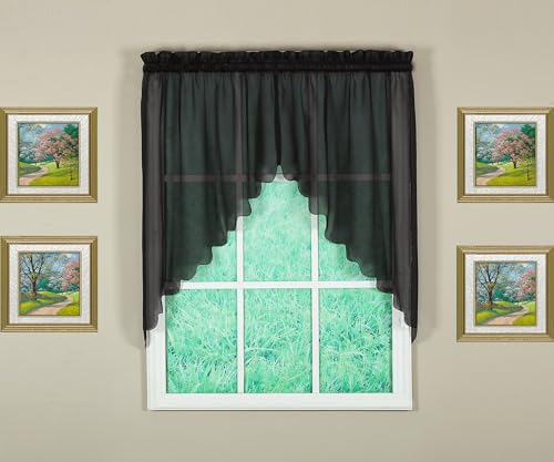 "Today's Curtain Emelia Original Voile Swag Pair 38"", Black, 60"" W x 38"" L"