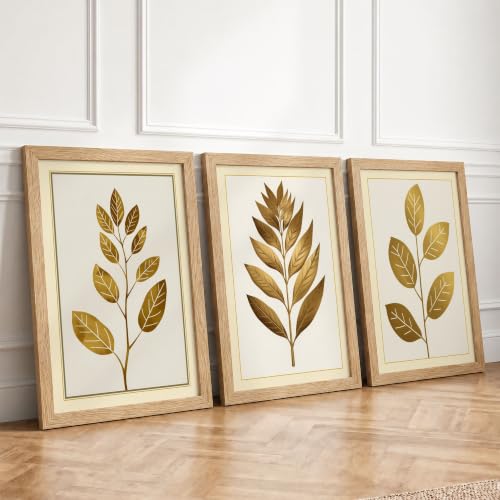 Golden Botanical Studies Botanical Set of 3 Framed Wall Art Prints A3