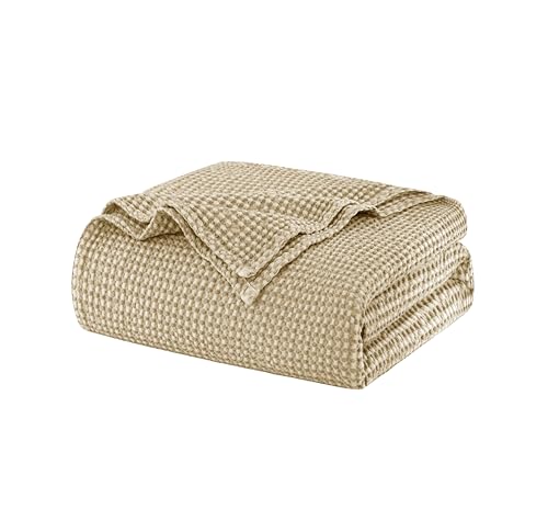 Talasily 100% Cotton Blanket Throw Size for Bed - Lightweight & Breathable All Season Bedding -Soft Waffle Weave Blanket,Machine Washable,Warm Brown,50x60 Inches