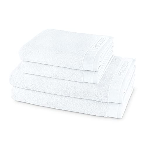 Möve Poolside Towel Set, 2 hand towels 50 x 100 cm & 2 bath towels 80 x 150 cm, Made in Germany, 100% cotton, snow