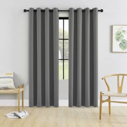 HUTO Blackout Bedroom Curtains Panels 84 Inch - Energy Saving Thermal Insulated Privacy Protect Antique Copper Grommet Sun Block Drapes for Living Room, 1 Pair, 52 by 84 Inch, Grey