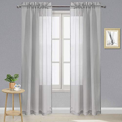 DWCN Grey Sheer Curtains Semi Transparent Voile Rod Pocket Curtains for Bedroom and Living Room, 42 x 72 inches Long, Set of 2 Panels