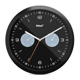 Mebus Quartz Wall Clock with Thermometer and Hygrometer/Plastic/Round/Model: 16100 / Colour: Black/Diameter 26 cm