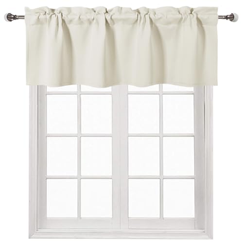 DWCN Valance for Windows Kitchen Window Solid Rod Pocket Valance Curtains for Bathroom Basement 42x18 inch Long, 1 Panel, Ivory
