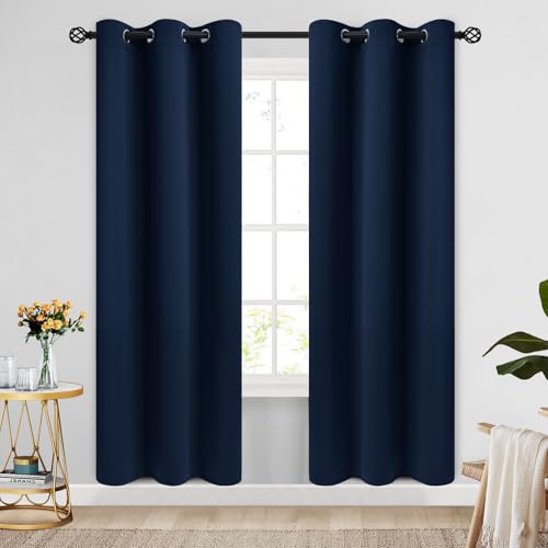 COSVIYA Grommet Blackout Room Darkening Navy Blue Curtains 72 inch Length 2 Panels,Thick Polyester Light Blocking Insulated Thermal Window Drapes for Bedroom/Living Room,42x72 inches