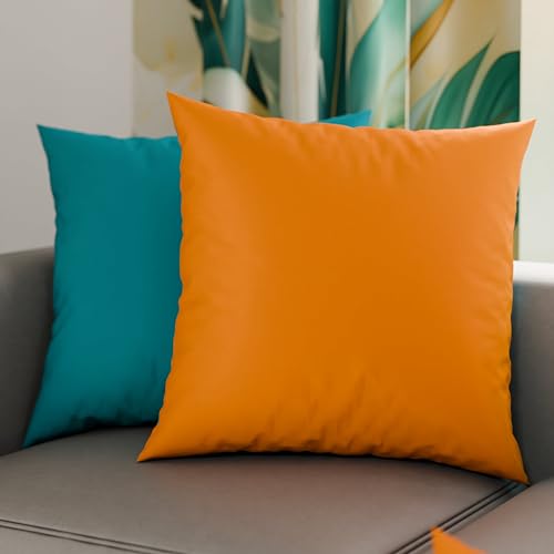 PETTI Artigiani Italiani - Pair of Pillow Cases 80 x 80 cm in Microfibre, Pillows for Bedroom Furniture, Sofa, Set of 2 Cushion Covers, Double Sided Pillowcase Tiffany Orange