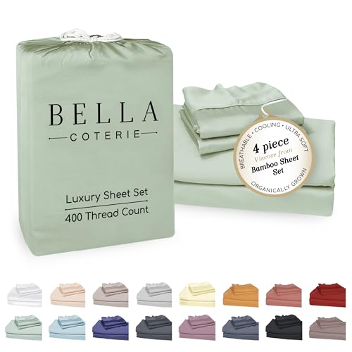 "Bella Coterie Luxury Bamboo King Size Sheet Set - Organically Grown - Ultra Soft - Cooling for Hot Sleepers - 18"" Deep Pocket - Viscose Made from Bamboo [Sea Glass]"