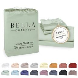 "Bella Coterie Luxury Bamboo King Size Sheet Set - Organically Grown - Ultra Soft - Cooling for Hot Sleepers - 18"" Deep Pocket - Viscose Made from Bamboo [Sea Glass]"