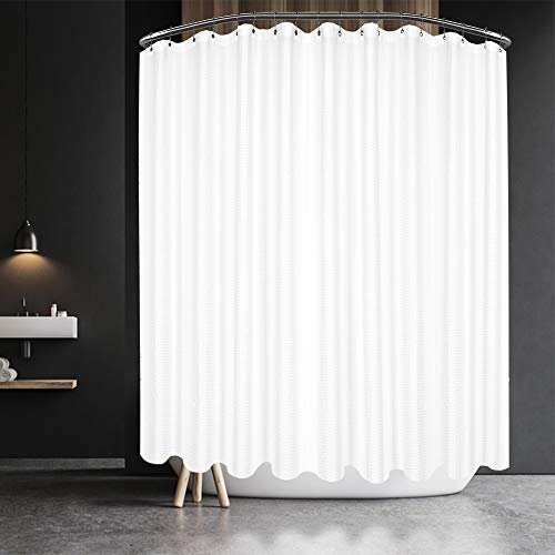 "BAROSSA Design Extra Wide Waffle Shower Curtain 230gsm Heavy Fabric Washable Water Resistant Spa White 24 Eyelets 144"" x 72"""