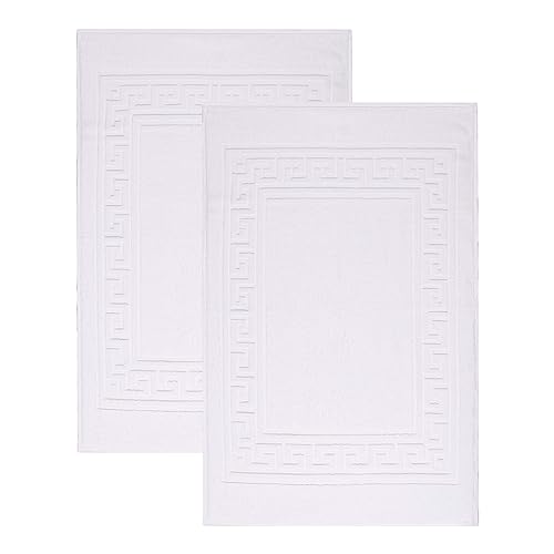 "Superior Hotel & Spa Quality Bath Mat Set of 2, Made Long-Staple Combed Cotton, Durable and Washable Bathroom Mat 2-Pack - White, 22"" x 35"" each"