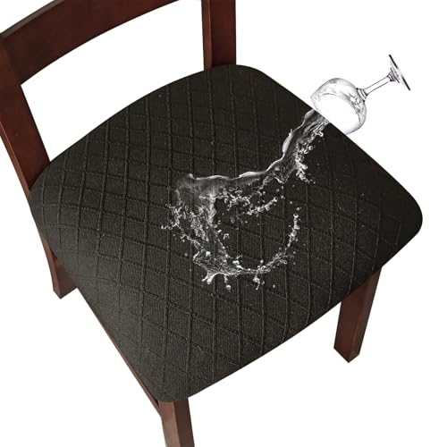 Genina Waterproof Seat Covers for Dining Room Chairs Covers Dining Chair Cover Kitchen Chair Covers (Black, 6 Pcs)