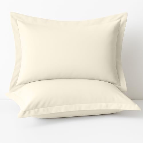 Cotton Metrics Linen 2 Pack Pillow Shams Queen Size 20x30 ??? 600 Thread Count 100% Organic Cotton Ivory Pillow Covers with 2 Inch Flange, Soft & Smooth Premium Hotel-Quality Pillowcases Set of 2
